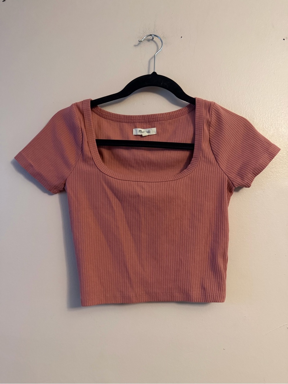 Madewell Ribbed Square-Neck Crop Top in Dusty Rose